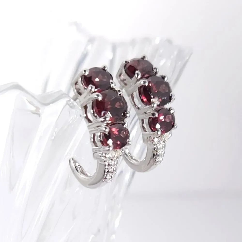 Raspberry Zircon J-Hoop Earrings Platinum over Sterling Silver